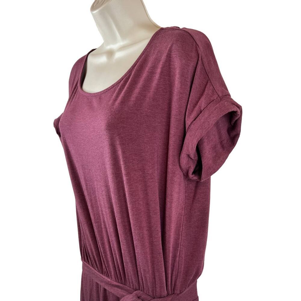 GARNET HILL Organic Cotton Short-Sleeve Tie-Waist Dress in Burgundy Womens Large - Picture 4 of 9